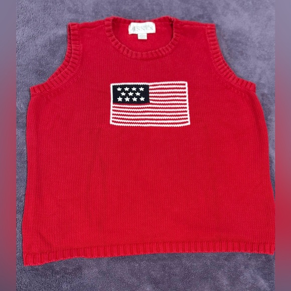Casual Corner Annex Sweaters - Casual Corner Red Sleeveless Sweater with Flag Design